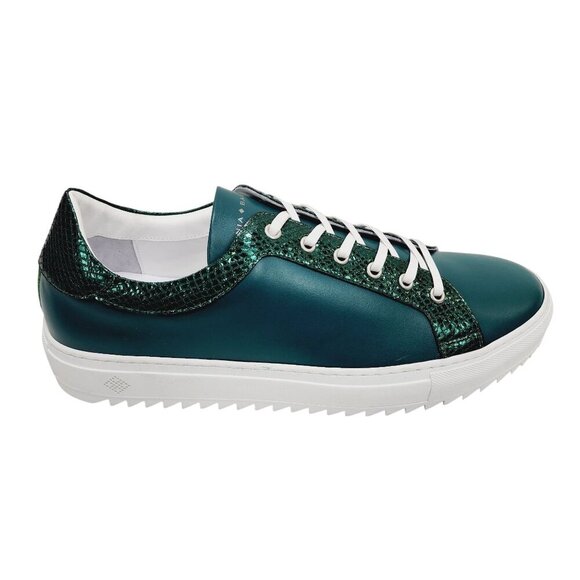 New Tiannia Barnes Men’s Billy Leather Low-Top Ebony Olive Sneaker Shoes Size 12 - Picture 2 of 12